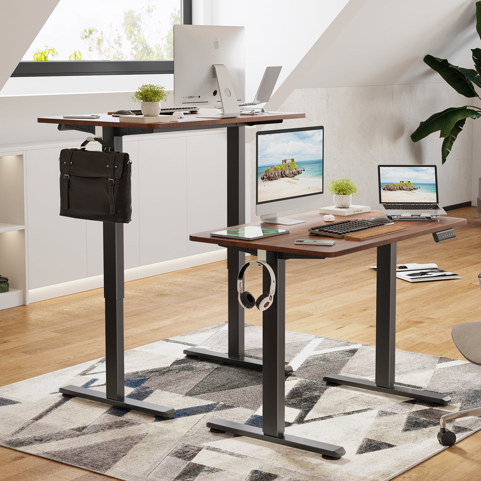 HiiKaa Electric Standing Desk,Adjustable Height Stand up Desk,40x24in Sit Stand Home Office Desk with Splice Board,Brown
