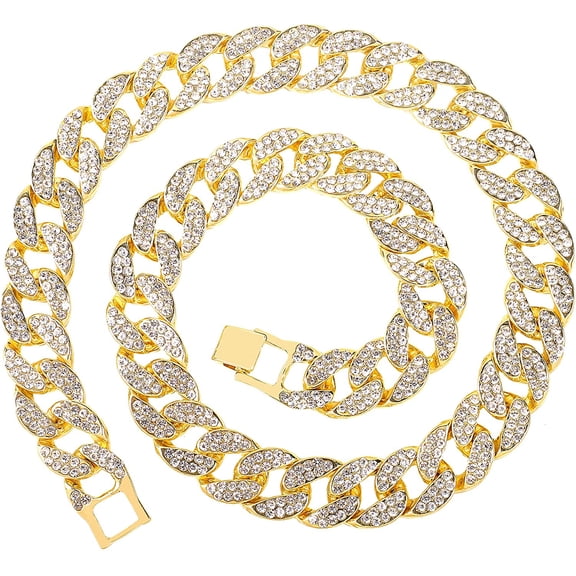 HH Bling Empire Mens Silver or Gold Miami Cuban Link Chains,Bling Iced Out Diamond Cuban Necklaces,Hip Hop Chains 15mm/16-30 Inches (Gold-20")