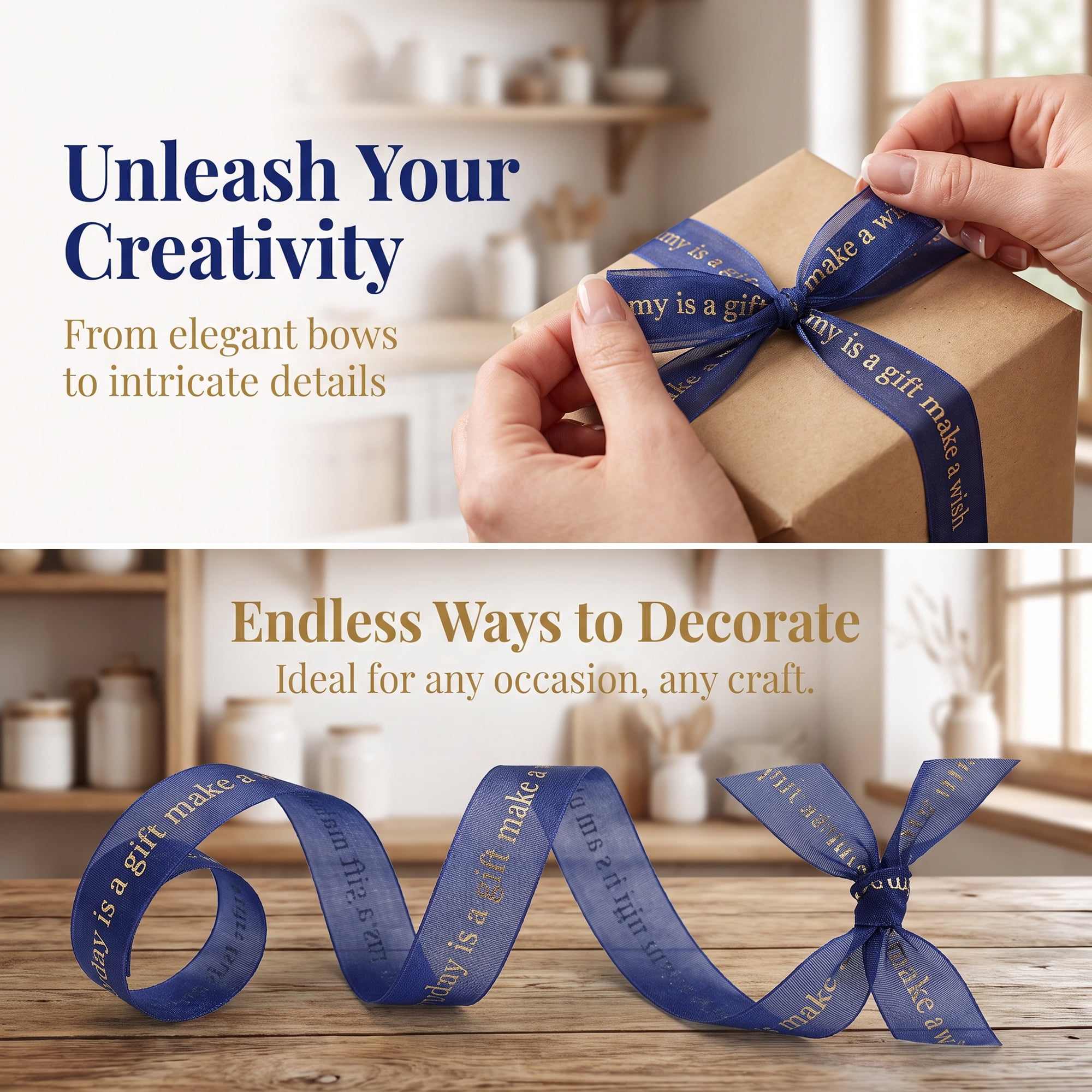 Unique Bargains Blessing Fabric Ribbon for Gift Wrapping Blue 5.5 Yard