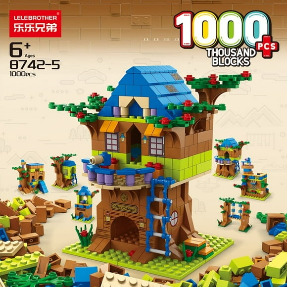 Building Blocks Minecraft 1000 Pieces In Box,Minecraft Tree House 6-in-1 Minecraft Brick Construction Toy , Castle and Farm Building Set, Great Gift for Minecraft Players Aged 8 and up (1000 Pieces)