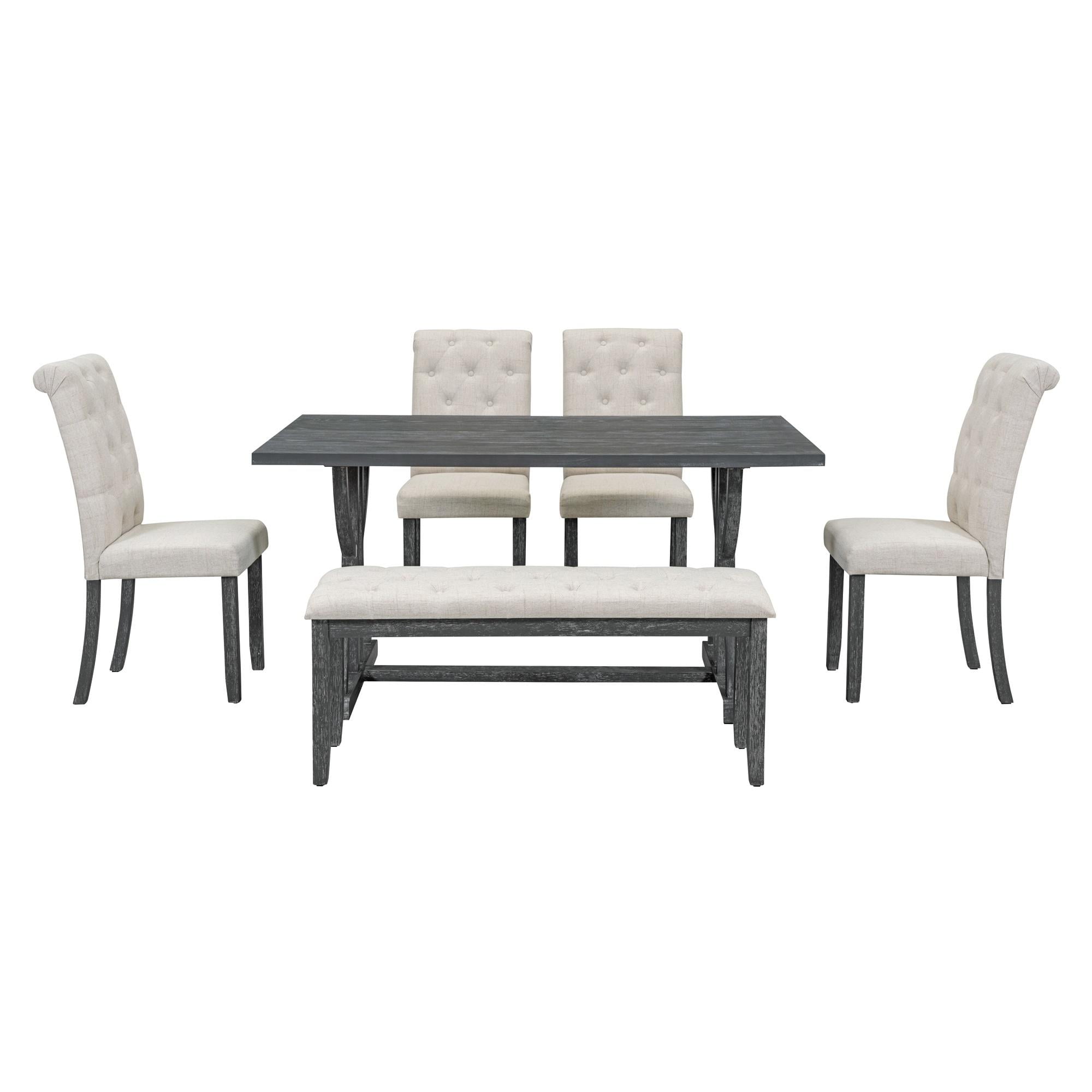 Farmhouse Dining Table Set for 6, Dining Room Set with Bench