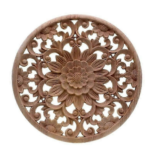 Carved Flower Carving Round Wood Appliques For Furniture Cabinet Unpainted Wooden Mouldings Decal Decorative Figurine 15x15x0.8cm