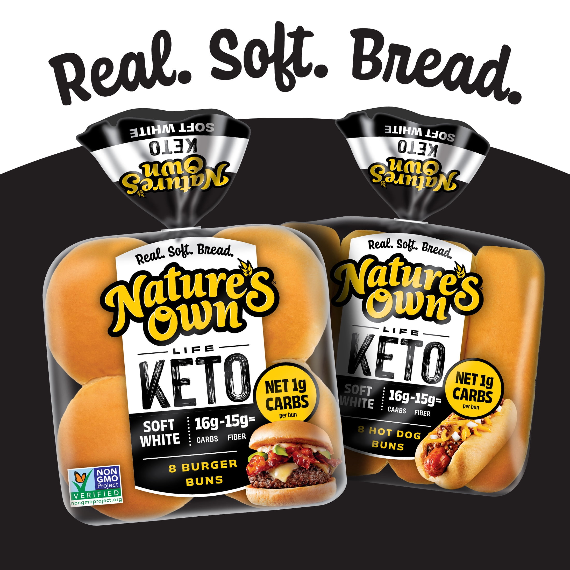 Nature's Own Life Keto Soft White Burger Buns, Keto Hamburger Buns, Keto Bread Buns, 8 Count