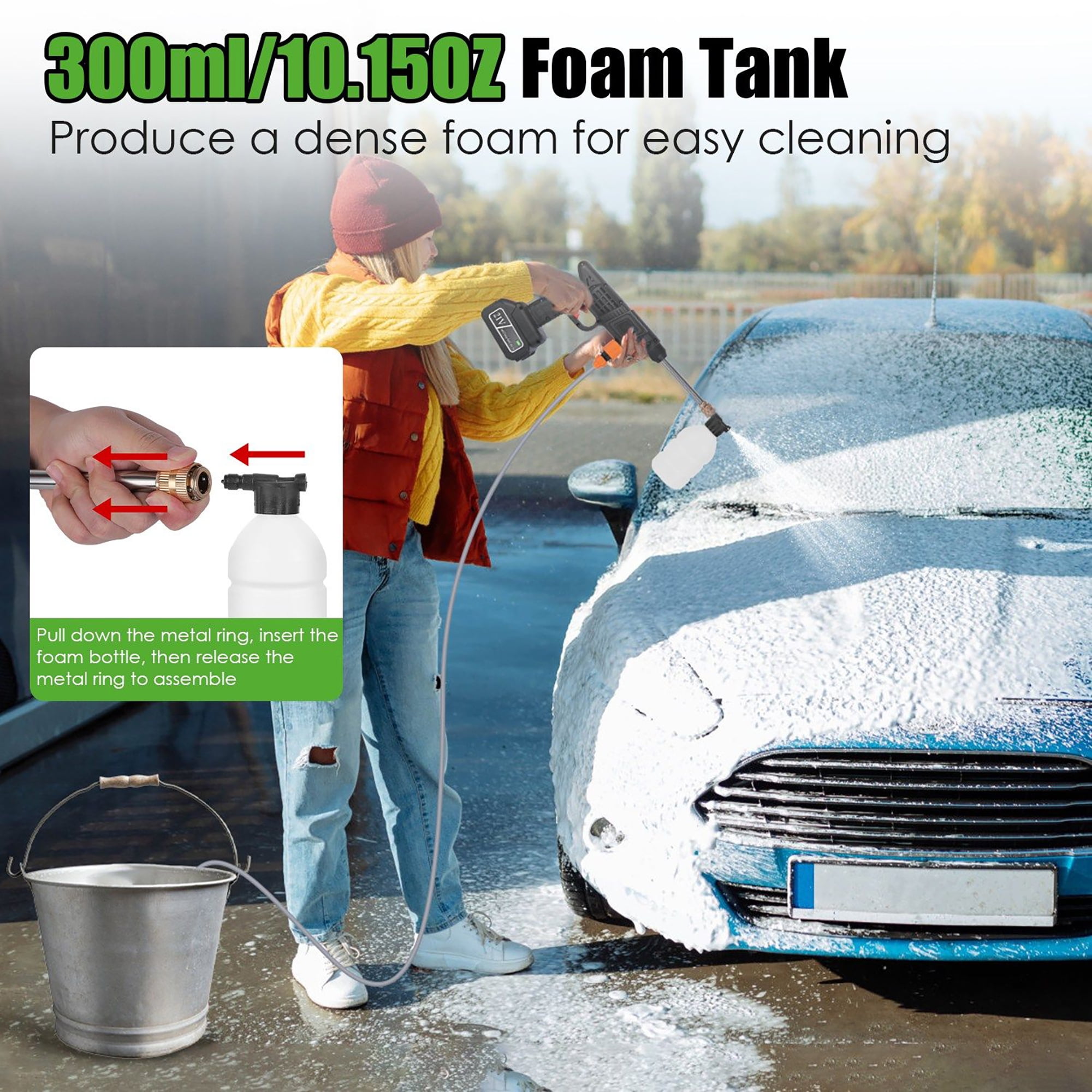 300W Cordless Pressure Washer, 400 PSI Handheld Power Cleaner with Foam Bottle & Nozzles