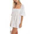 thumbnail image 3 of ZAXARRA Femmes Été Paillettes Sparkle Robe Demi-Manche Col Carré Dos Découpé une Ligne Robe Courte Partie Robe, 3 of 5