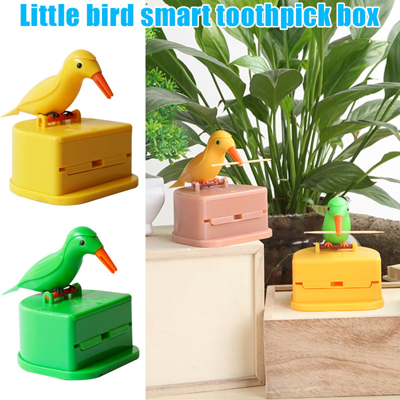 Automatic Toothpick Box Cartoon Bird Push Type Toothpick Holder Dispenser New 