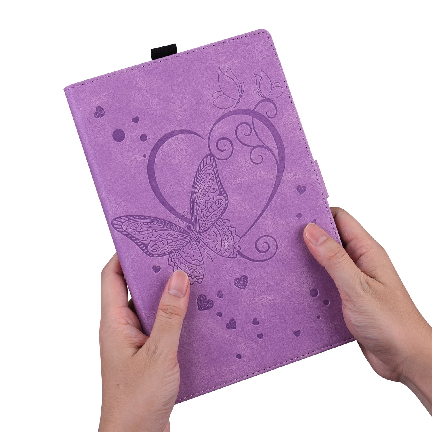Allytechgroup iPad Pro 11 M4 2024 Case, PU Leather Folio Stand Bumper Anti-Scratch Kickstand Butterfly Embossed Shockproof Slim Fit Pencil Holder Case Cover for Apple iPad Pro 11" 2024, Purple