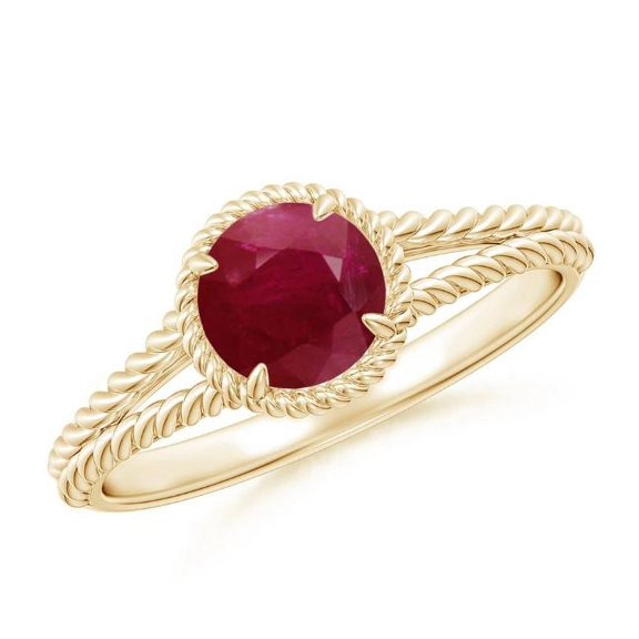 Round Shape Red Ruby Band Ring Women 925 Sterling Silver Yellow Gold Plated July Birthstone Mothers Day Women Gift Gemstone Jewelry