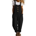 thumbnail image 3 of Women's Cotton Solid Casual Sleeveless Suspender Jumpsuit, Smocked Waist Flattering Fit, Functional Pockets Easy Care, Summer Outfit Workwear | TruHer,Black L, 3 of 6