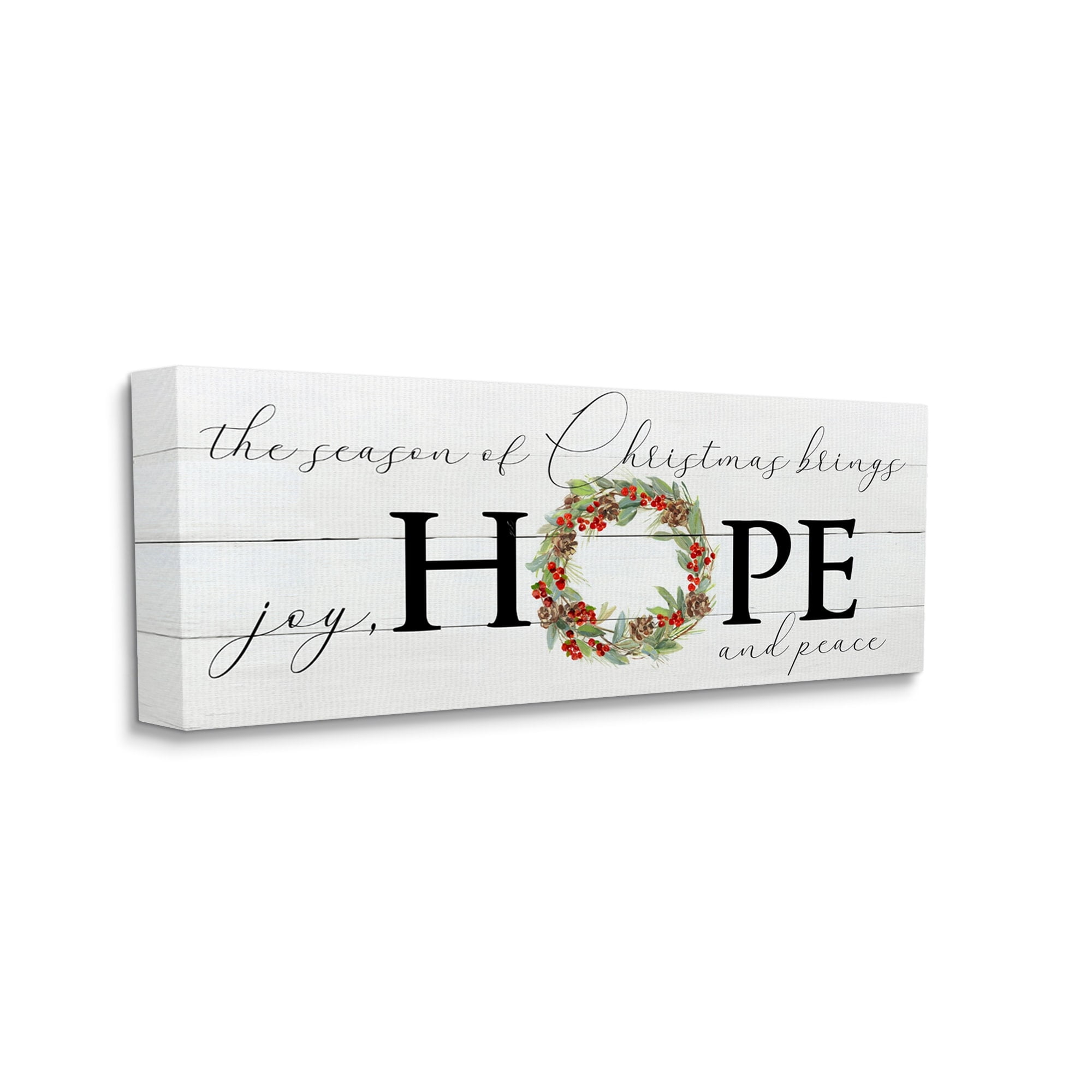 Stupell Industries Joy Hope & Peace Christmas Wreath Holiday Painting Gallery Wrapped Canvas Print Wall Art