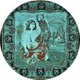 thumbnail image 1 of Ahgly Company Indoor Round Medallion Light Blue French Area Rugs, 4' Round, 1 of 4