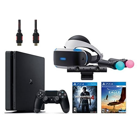 PlayStation VR Start Bundle 5 Items:VR Headset,Move Controller,PlayStation Camera Motion Sensor,PlayStation 4 Slim 500GB Console - Uncharted 4,VR Game Disc Eagle (Best Motion Sensor Game Console)