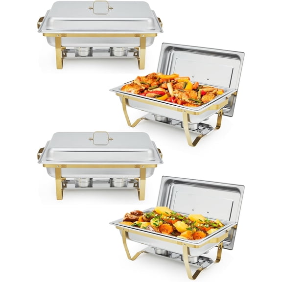 QinaQin 4PC Chafing Dishes for Buffet,8 Qt Buffet Servers and Warmers Sets with Lid & Foldable Frame,Catering Supplies for Parties Wedding,Stainless Steel