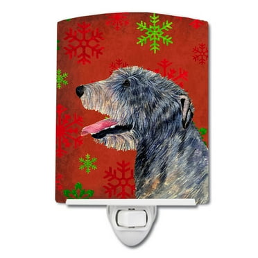 Caroline's Treasures SS4713CNL Irish Wolfhound Red and Green Snowflakes Holiday Christmas Ceramic Night Light, 6x4x3",