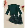thumbnail image 4 of Toddler Kids Girl 2 Piece Outfit 12 18 24 Months 2T 3T 4T 5T Ribbed Long Sleeve Shirt and Plaid Skirt Set for Baby Fall Cute Clothes, 4 of 9