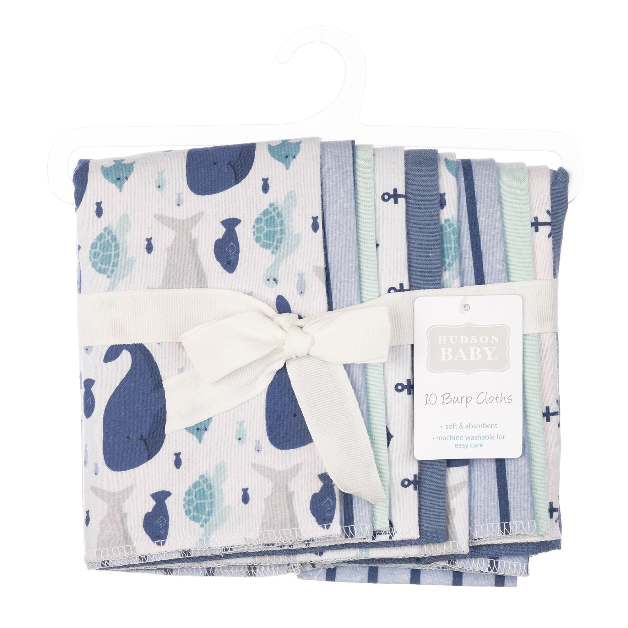 Hudson Baby Cotton Flannel Burp Cloths 10-Pack, Sea Friends, One Size