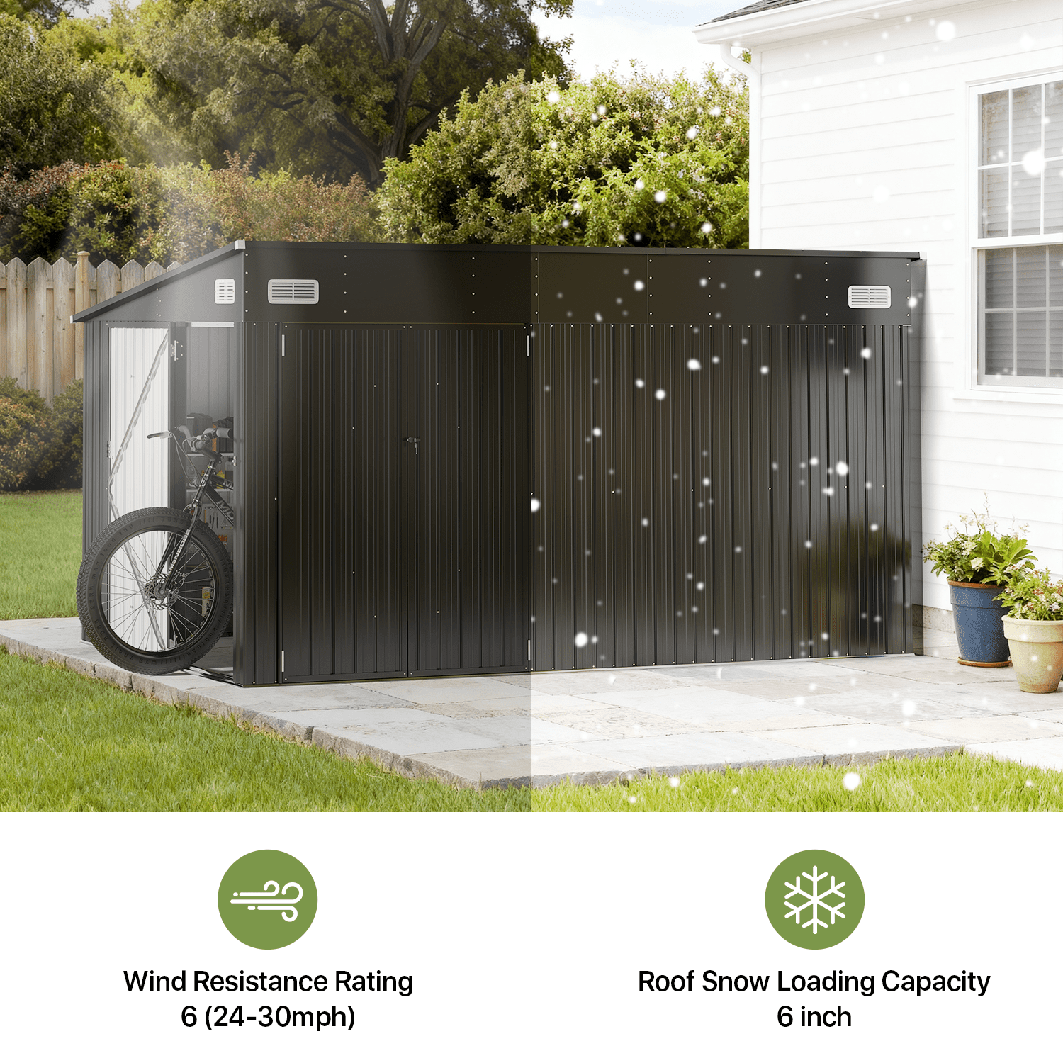 BaPiPro 12' x 8' Metal Outdoor Storage Shed, Tool Shed with Triple Lockable Door & Sloped Roof for Backyard & Patio, Black