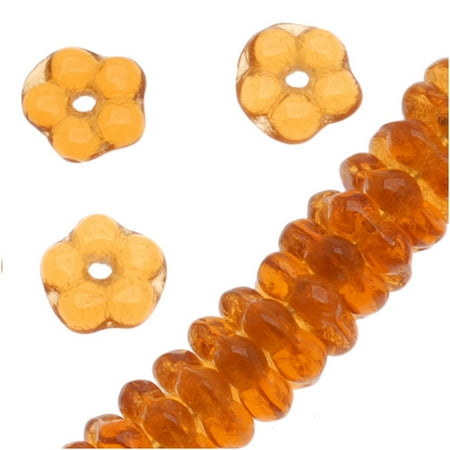 - Czech Glass Daisy Flower Rondelle 5mm Amber Topaz (100 Beads)