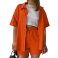 thumbnail image 5 of WAYUTE Womens 2 Piece Outfits Solid Color Short Sleeve Button Shirt and Casual Shorts Comfortable Casual Travel Summer Outfit, 5 of 6