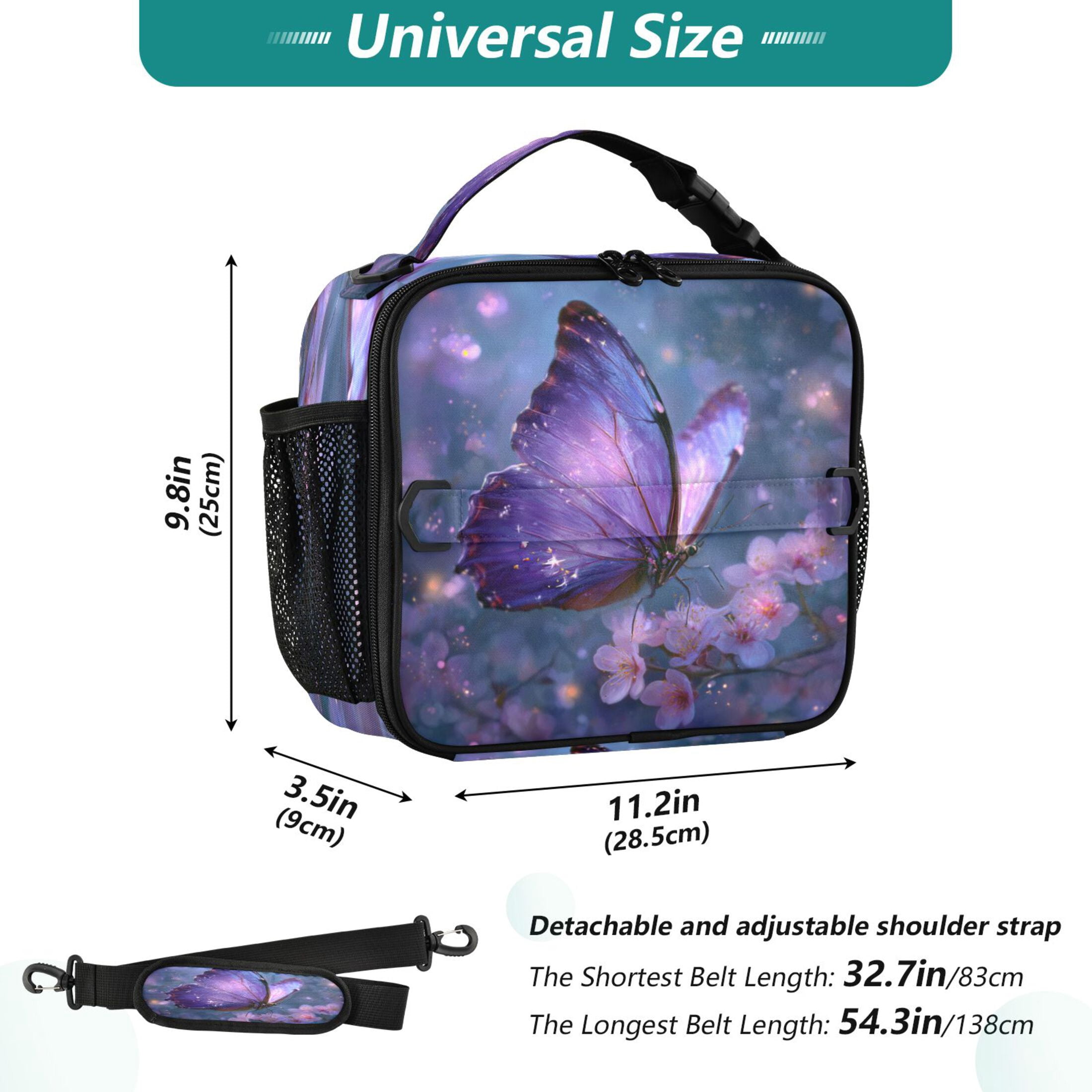 Wobogo Sakura Purple Butterfly Lunch Bag Insulated Portable Cooler Tote Bag for for Adults Kids Work Office School Picnic Beach