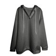 thumbnail image 4 of kamemir Waffle Cable Knit Hoodie Sweaters Loose Fit Buttons Plain Pullover Hooded Sweatshirts Plus Size Tops(Grey,S), 4 of 5