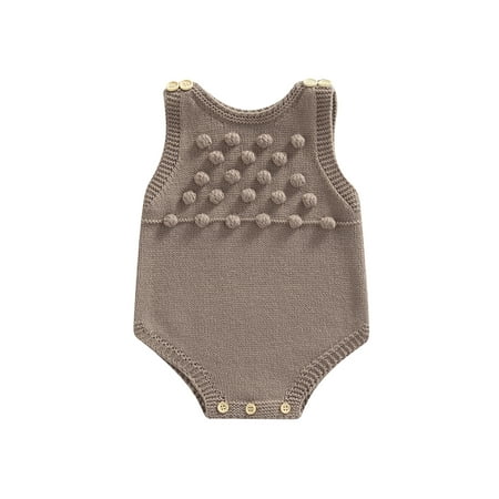 

Binpure Baby Romper Solid Color Round Neck Sleeveless Knitted Bodysuit with Fluffy Ball Decors
