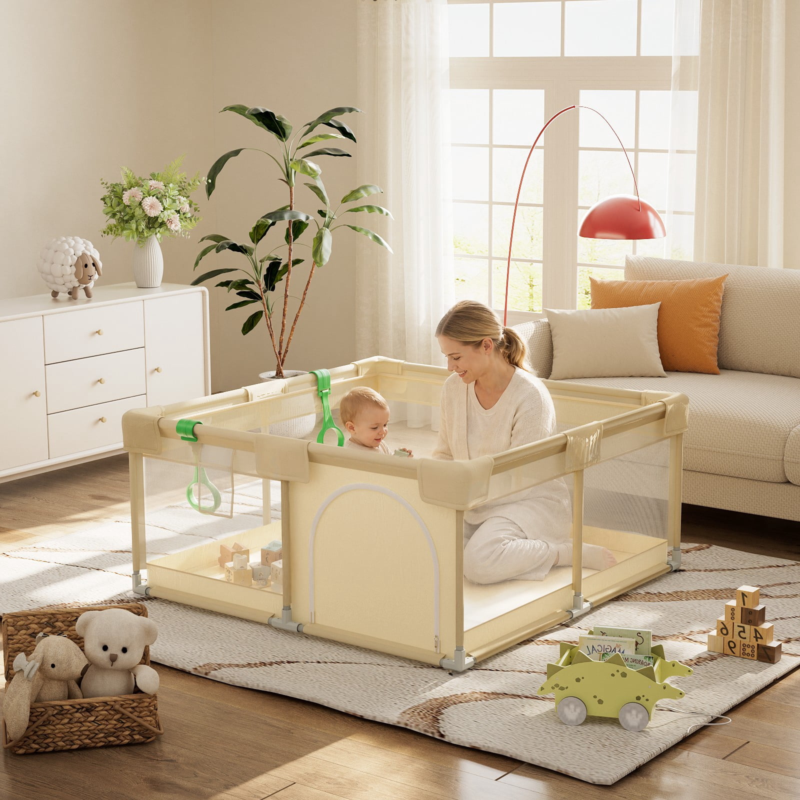 BEAUTYPEAK 48"x48" Large Baby Playpen Toddler Play Yard Fence for Boys and Girls, Pale Yellow