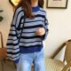 thumbnail image 5 of Suéter de invierno grueso a rayas para mujer, cuello redondo, suelto, perezoso, Kawaii, lindos estudiantes, suéter de punto corto Ins Namotu WMZY-678, 5 of 7