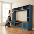 thumbnail image 3 of MINESTIA  95.5" W Wall Unit Entertainment Center with Bookshelves for TVs up to 80", Modern TV Console Table with Electric Fireplace Cabinets & Adjustable Shelves for Living Room, 3 of 9