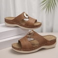 thumbnail image 6 of Mepaouo Womens Wedge Sandals Leather Dressy Walking Shoes Casual Slip on Summer Slides Flats Brown 6, 6 of 9