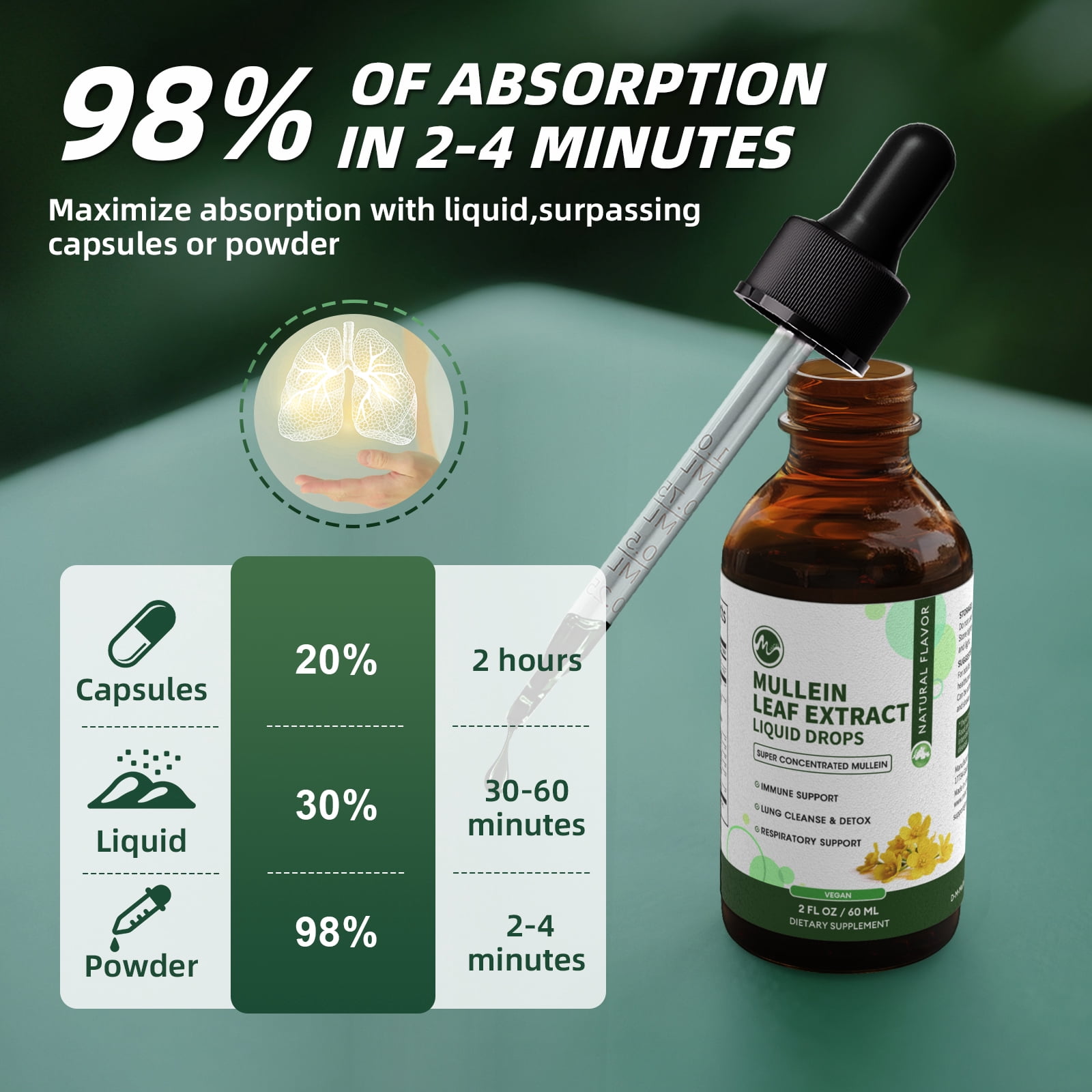 (2 Pack)Mullein Leaf Extract Drops, Mullein Leaf Extract Supplement for Immune Support,Detox & Respiratory Health Support, 2 Oz