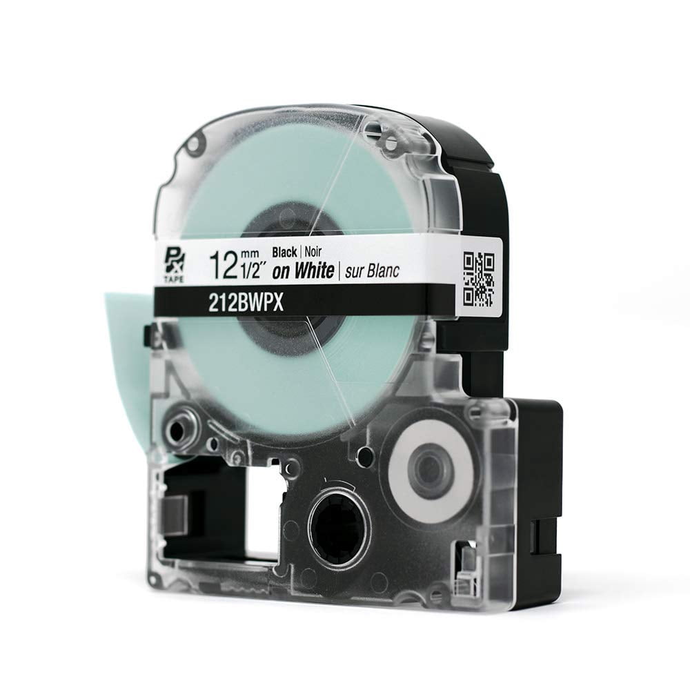 Epson LABELWORKS 212BWPX - Black on White PET Label Maker Tape - 1/2" (12MM) Wide, 30 ft