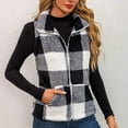 thumbnail image 2 of Cavosen Vest for Women Sleeveless Stand Collar Fleece Vest with Pocket Zipper Hooded Plaid Loose Jacket Windproof Warm Versatile Outerwear, 2 of 7