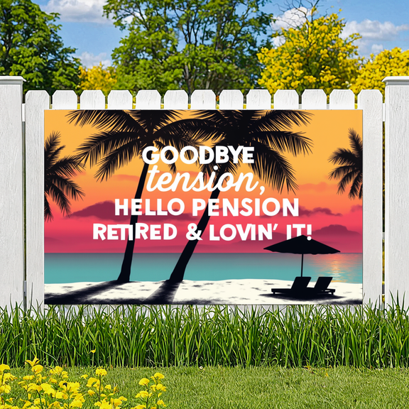 Scenic Design Retirement Banner Tropical Theme Relaxing Atmosphere Vacation for Retirement Celebration Beach Party Relaxation Event
