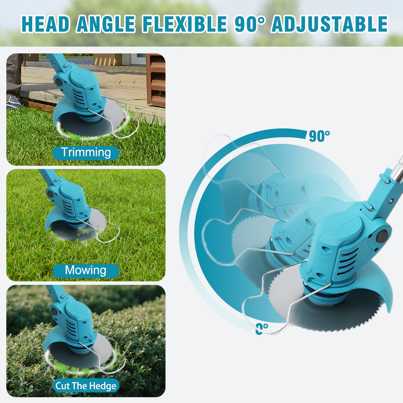 BAOKALER 24V Cordless Weed Trimmer, 650W Electric Weed Wacker, Battery Powered Weed Eater for Lawn Yard Garden, 2PC 2000mAh Batteries and Charger, 3 Types of Blades, Blue