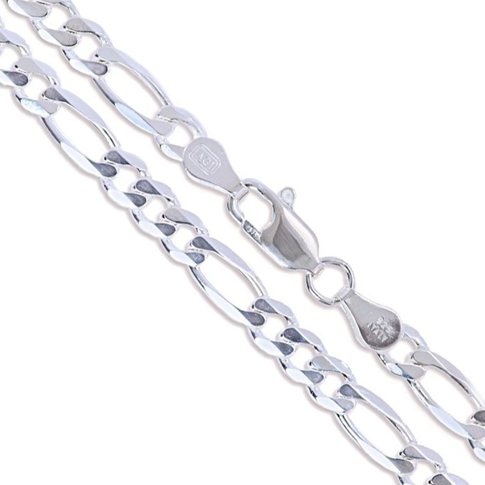 925 Sterling Silver Italy Figaro Link Bracelet 8 34