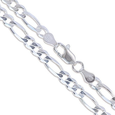 Sterling Silver Diamond-Cut Figaro Link Chain 4.5mm Solid 925 Italy Bracelet 8