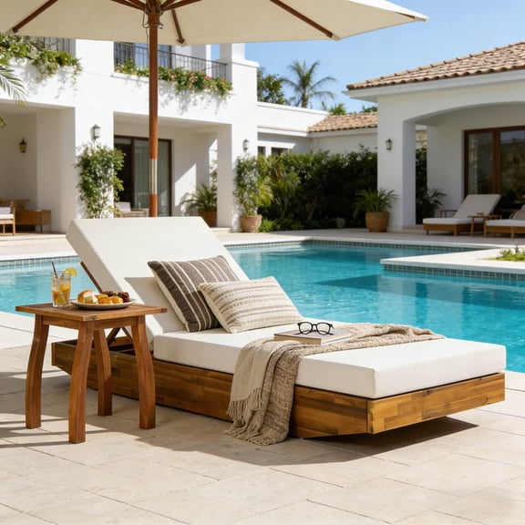 Christopher Knight Home Boat-Shape Patio Chaise Lounge Chair with Cushion, 3-Position Recliner, Teak Cream