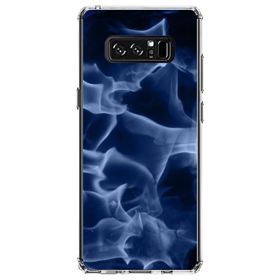 DistinctInk Clear Shockproof Hybrid Case for Samsung Galaxy Note 8 - TPU Bumper, Acrylic Back, Tempered Glass Screen Protector - Blue Black Flame Fire - Printed Image of Fire