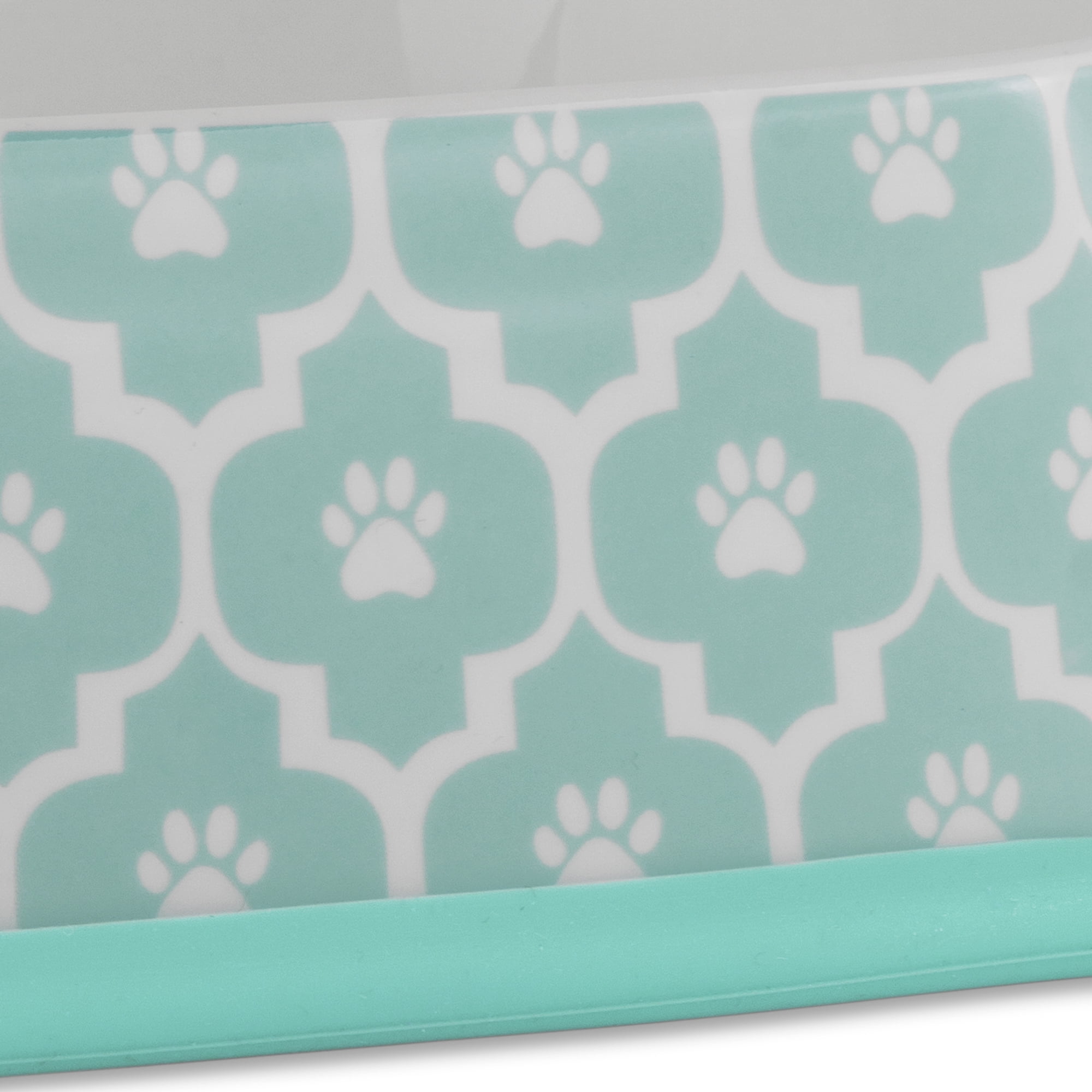 DII Pet Bowl Paw Lattice Aqua Square (Set of 2)