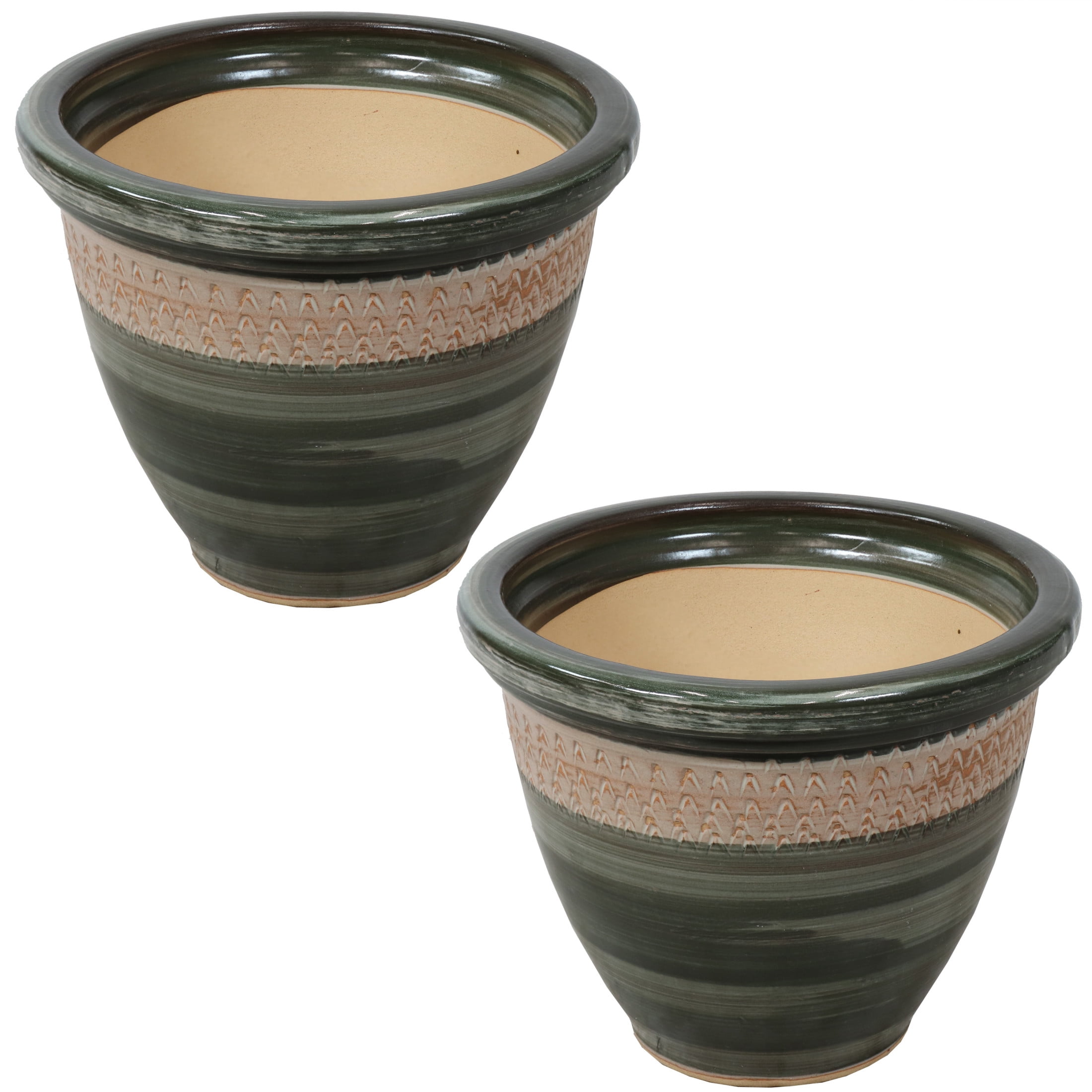 Sunnydaze Purlieu 12" x 12" x 10" Round Tempest Ceramic Outdoor Planter 2-Count
