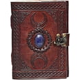 thumbnail image 4 of RUZIOON 3 Moon Blue Lapiz Embossed Vintage Leather Journal | 200 Pages of Antique Handmade Deckle Edge Vintage Paper, Leather Sketchbook, Drawing Journal, Great Gift (6 inch by 8 inch, brown), 4 of 6
