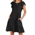 thumbnail image 2 of Fartey Sundresses for Women 2025 Loose Casual Crew Neck Ruffle Cap Sleeve A-Line Tiered Dresses Flowy Swing Beach Mini Dress with Pockets Black S-2XL, 2 of 9