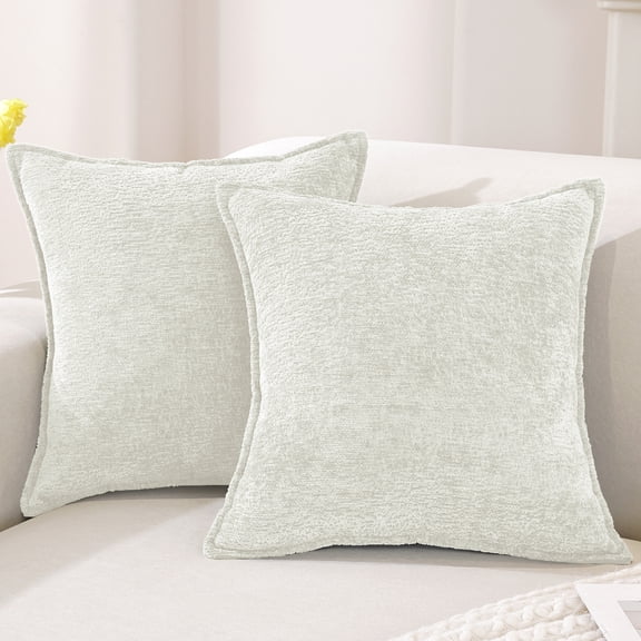 JIATER Pack of 2 Throw Pillow Covers 18x18,Chenille Decorative Couch Pillow Covers,White