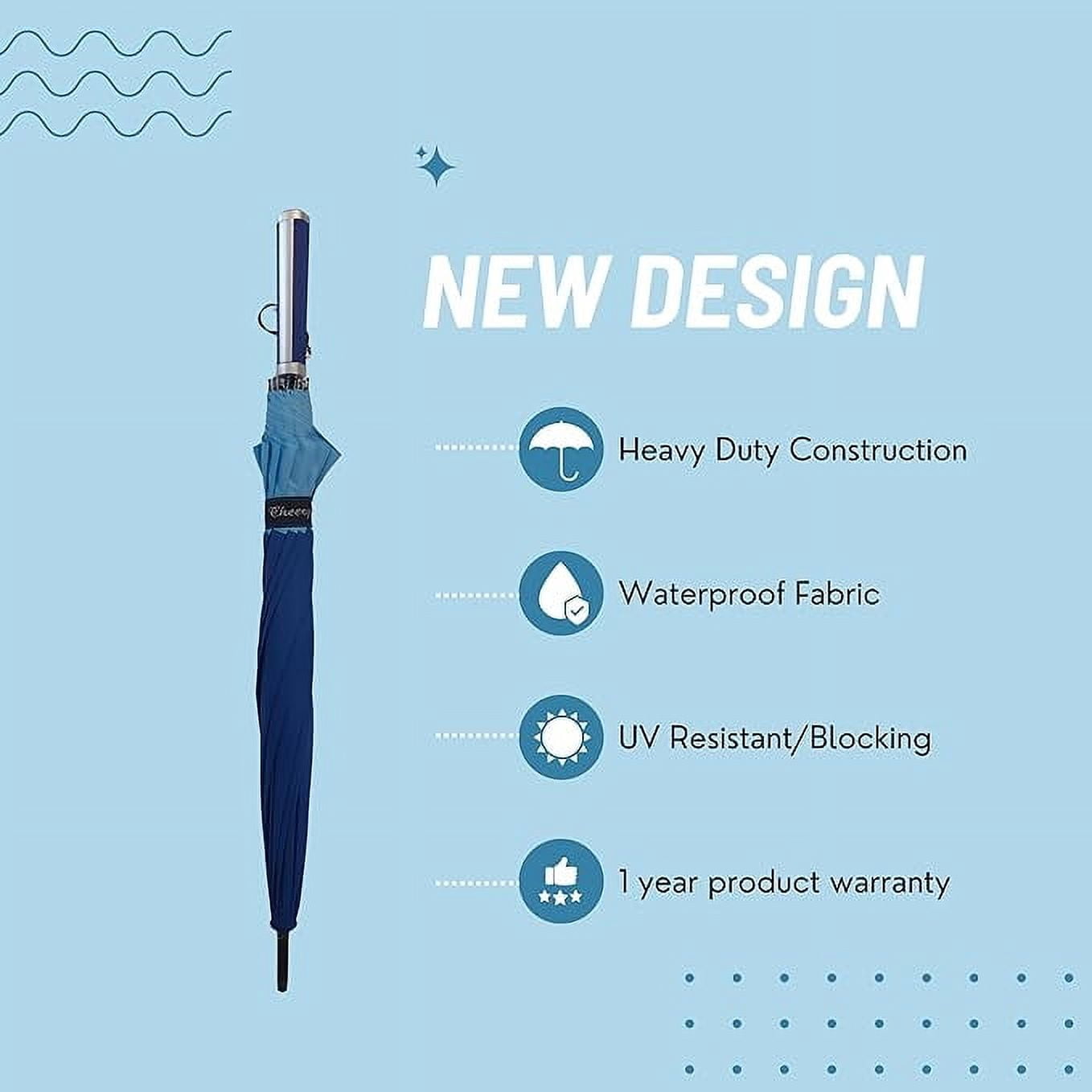 Cheery Stick Umbrella for Rain - Classic Cane Outdoor Umbrella - Automatic, Sun, and Windproof Camping Equipment - 14-Spine Heavy-Duty Walking, Hiking Gear (Blue)