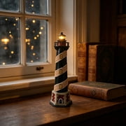 Hosley 8 Inch Tall Coastal Beach Themed Tabletop Resin Lighthouse Blinking Tower Light