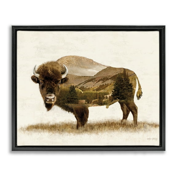 Stupell Industries Nature Patterned Bison Animals & Insects Painting Black Floater Framed Art Print Wall Art, 21 x 17