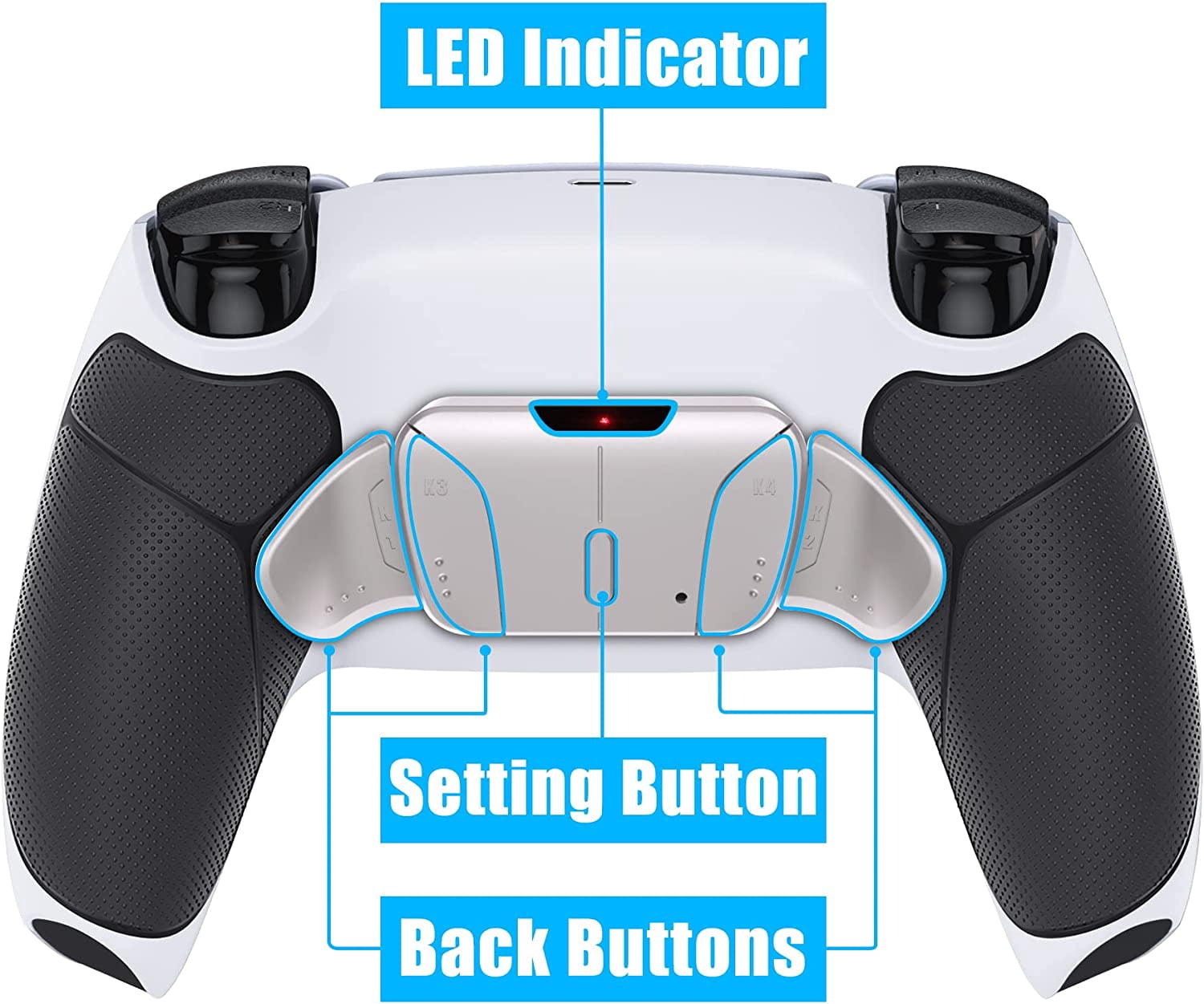 eXtremeRate Silver Real Metal Buttons (RMB) Version RISE4 Remap Kit for PS5 Controller BDM-030 with Black Rubberized Grip Redesigned White Back Shell, Upgrade Board & 4 Back Buttons for PS5 Controller