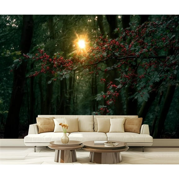 Peel and Stick Wallpaper Sunbeams shine trees forest path Kaapse Bossen Doorn Utrechtse Modern Art Wall Mural Decor Self Adhesive and Removable 69in x 98in