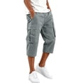 thumbnail image 2 of Domuza Men's Cargo Shorts 3/4 Relaxed Fit Below Knee Work Shorts Elastic Waist Hiking Shorts with Pockets Gray M, 2 of 8